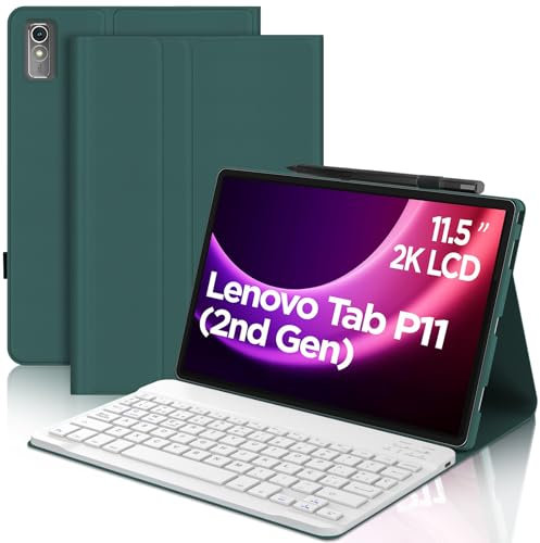 IVEOPPE Teclado para Lenovo Tab P11 (2nd Gen) 11.5, Teclado Español Ñ Bluetooth Inalámbrico Extraíble para Tablet Lenovo Tab P11 de 2.ª Generación, Verde Oscuro