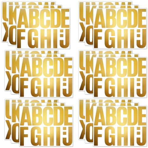 18 Bögen Großbuchstabenaufkleber, 10,16cm wasserfester Alphabetaufkleber Selbstklebende Buchstabenaufkleber Vinyl-Alphabetaufkleber für Draußen Drinnen Dekoration Geburtstag (Gold)