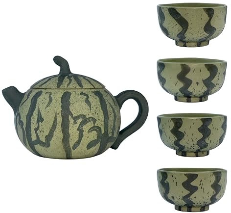 Poemship Yixing Théière traditionnelle faite à la main en argile violette en forme de pastèque, ensemble de théière Zisha