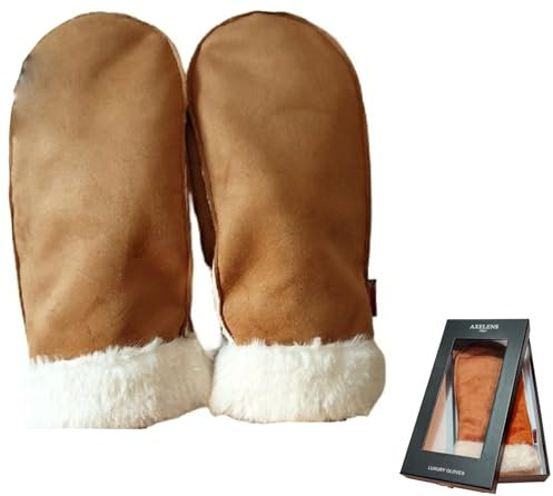 AXELENS Damen Winterhandschuhe Elegant aus Wildlederimitat – Warme Fäustlinge mit Fleecefutter und Kunstpelz-Bündchen – Größe S/M
