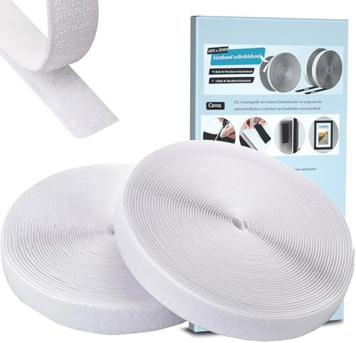 Velcro autoadesivo extra forte, 10 m x 2 cm, bianco doppio velcro con chiusura in velcro, larghezza e nastro autoadesivo per zanzare, cuscino per divano