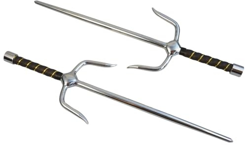 TEKKA BUDO Sai Gabeln (Paar) 48,5 cm - Silber, schwarz - Gewickelter Griff, Runde Form, Oktagon 8-kantig