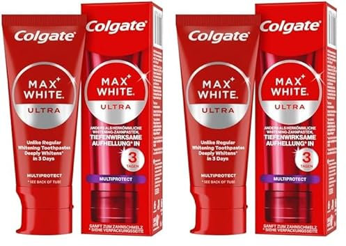Colgate Zahnpasta Max White Ultra Multi Protect 50ml - Zahncreme für weißere Zähne & langanhaltende Frische (Packung mit 2)