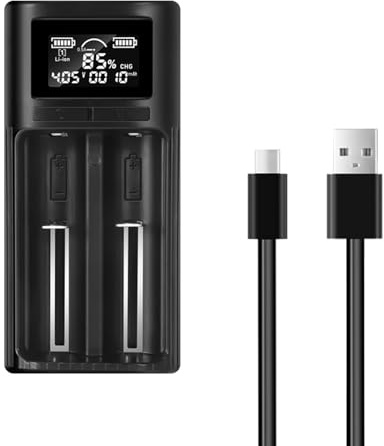 DEWIN Akku Ladegerät, Ladegeräte für Haushaltsbatterien Smart Universal Akkuladegerät mit LED Anzeige und USB-C Ladegerät für 3,7V Li-Ion Akkus 18650 26650 18500 18350 17650 1,2V NiMH/NiCd AA AAA