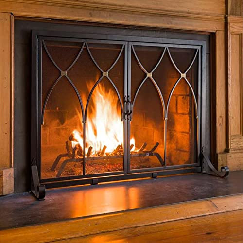 Pare-feu contemporain noir à double porte pour four et feu de bois moderne