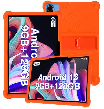 Silicone Tablet Case for DOOGEE U10 2025 10.1 inch Kids Friendly,Shockproof, Anti-scratch, Adjustable Stand, and Soft Silicone Cover,Orange