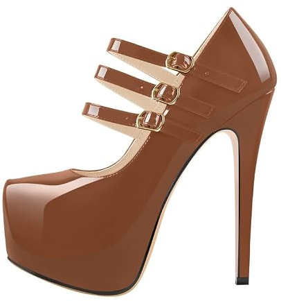MissHeel Women's Mary Jane Stiletto Pumps Buckle Straps High Heels Closed Toe Ankle High Platform Dress Shoes