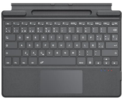 MoKo Teclado Español Bluetooth con Panel Táctil para 13 Microsoft Surface Pro 11/ Pro 10/ Pro 9/ Pro 8/ Pro X, QWERTY Teclado Type Cover Inalámbrico Delgado con Portalápices (No Carga), Gris