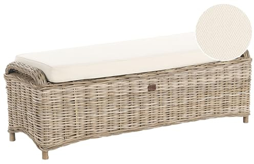 Beliani 2-Sitzer Garten Sitzbank 140 cm Ottomane Rattan naturfarben Auflagen beige Susua