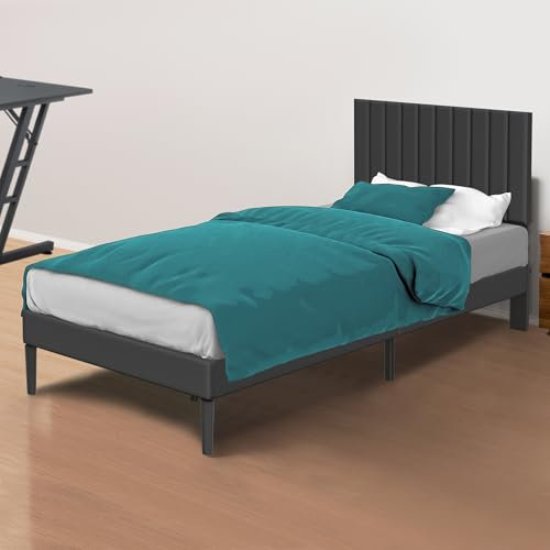 XMTECH 90 * 200cm Polsterbett Plattformbett mit Holzlattenstütze, gepolstertem Samt Kopfteil, Lattenrost aus Holz Gepolstertes Bettgestell, Samt (Schwarz)