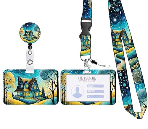Porte-Badge Personnalisé,Tour de Cou Badge avec Porte-Cartes,Porte Badge Enrouleur,Strap Neck avec Swivel Lobster Clasp pour Porte Badges d'Identification (E-Manga Automne)