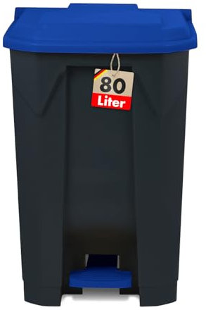 KARAT Poubelle avec couvercle hermétique et 2 poignets de transport en plastique pour usage intérieur extérieur, résistant aux intempéries, Idéal pour Jardin Restaurant (Bleu (Olaf), 80l)