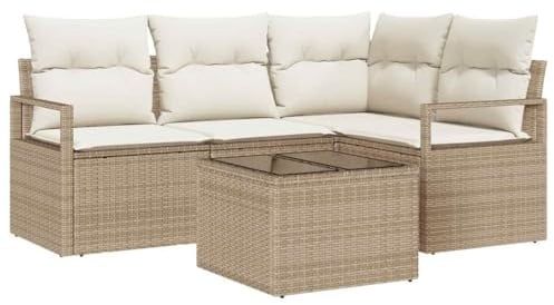 vidaXL Garten-Ecksofa 4-teiliges Set mit Kissen in Beige aus Rattan – modulare Outdoor-Sitzgruppe, wetterfest für Balkon und Terrasse, modernes Lounge-Arrangement