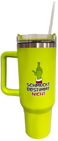 XXL Thermobecher Muffel Schmeckt bestimmt nicht mit Griff und Strohhalm 1200 ml - Isolierbecher, Trinkbecher Festtagsmuffel, Trinkflasche Weihnachten, Kaffeebecher, Kaffeetasse