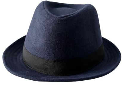 OHEETU Vintage 1920er Jahre Trilby Fedora Hut Unisex Panama Hüte mit Band Kurze Krempe Derby Jazz Cap Manhattan Gatsby Caps (Dunkelblau/Grau)