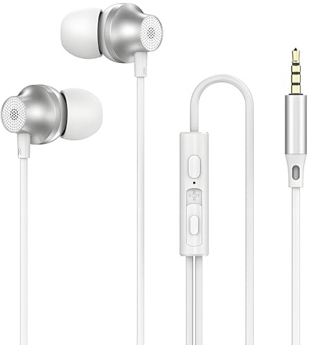 Lamkrtlp Auricolari, Cuffie in-Ear con Microfono e Controllo del Volume, Auricolari con Filo per Cuffie Jack da 3,5 mm - Bianco