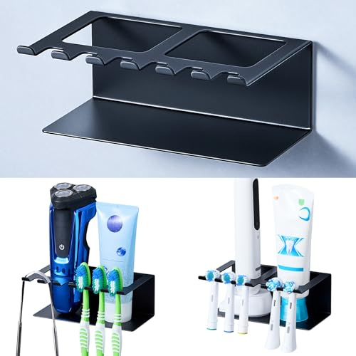 Porta Spazzolino Elettrico Muro, Portaspazzolino Bagno Adesivo, Porta Testine Spazzolino Elettrico, Portaspazzolini Elettrici, Supporto per Dentifricio Rasoio (Nero, Piccolo)