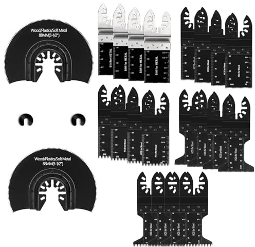 24Pcs Multi Tool Blades, Multitool Blade for Wood & Metal Cutting | Universal Quick Release DIY Oscillating Saw Blades Compatible with Dewalt, Milwaukee, Ryobi, Dremel, Rockwell