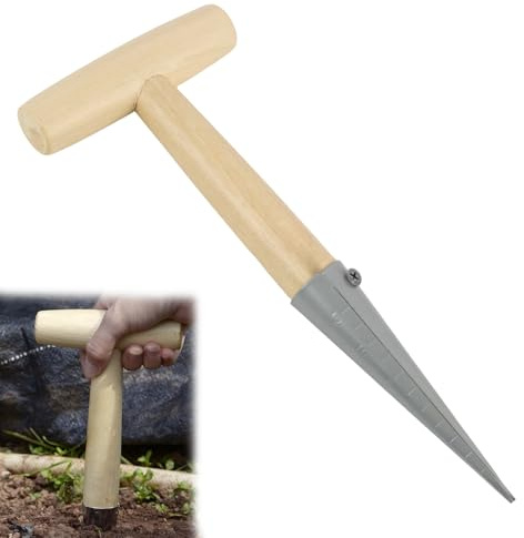Gardening Puncher Bulb Planter, Stainless Steel Dibber Hand Tools with Ergonomic Handle, Precise Measurement Markings, Lightweight Design for Planting Bulbs and Seeds, Rust-Resistant Garden Tool