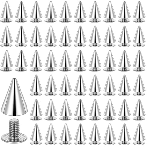 HJZHII 100 Stück Nieten Set, Niten Spitz Spikes Studs für Kleidung | Metall Punk Ziernieten Silberne Kegel Spikes Ziernieten Schraubnieten für DIY Taschen Schuhe Gürtel Armbänder