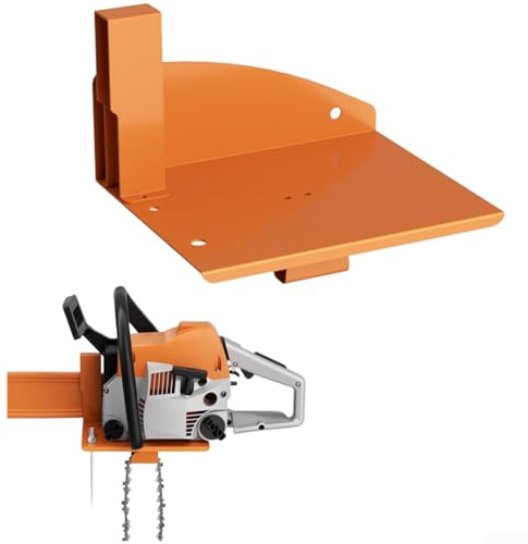 Support de tronçonneuse fonctionnel avec zones intégrées pour chaîne, outil, bouteille d'huile sur support mural pour garage (orange)