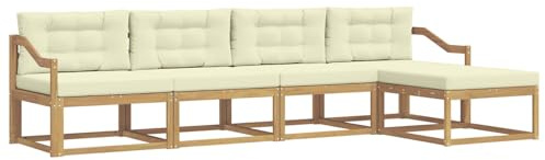 vidaXL Outdoor-Sofagarnitur mit Kissen 4 pcs Weiß und Creme Polyester, Gartenmöbel Set, modern, wetterfest, Sitzgruppe, Ecksofa, Akazienholz, braun, modulare Lounge