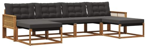 vidaXL Outdoor-Sofagarnitur mit Kissen 6 pcs Natürlich und Schwarz, Garten, modernes Outdoor-Sofa, Sitzgruppe für den Patio, Terrassenmöbel für entspanntes Chillen