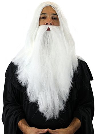 WIG ME UP - PW0210-P60 Perücke & Bart Set: Weißer Zauberer Hexer White Wizard