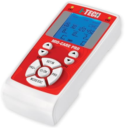 I-Tech Mio-Care PRO, Elektrostimulator 2 unabhängige Kanäle, 8 Elektroden, max. 100 mAh pro Kanal, 50 Programme: 14 medizinische, 15 Schönheit, 21 Fitness, 13 kostenlose Erinnerungen