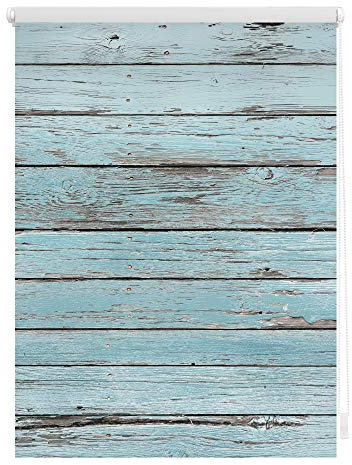 Lichtblick Klemmfix Tageslicht-Rollo mit Motiv, ohne Bohren, Blickdicht, Seitenzugrollo, Made in Germany, Bretter-Vintage Petrol,80 x 150 cm (B x L)