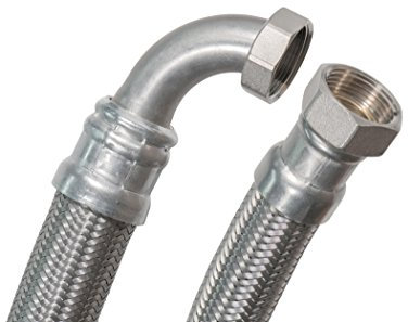 SFX® Panzerschlauch 200cm DN25-1 Zoll ÜM x 1 Zoll ÜM 90 Grad Bogen Trinkwasser Flexschlauch Edelstahl Umflechtung 2000mm