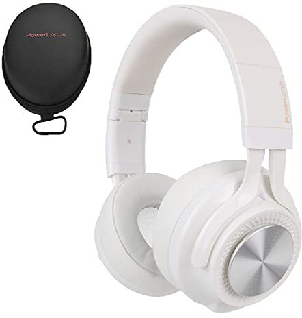 PowerLocus P3 Bluetooth Headphones Over-Ear, [40h Playtime, Bluetooth V5.0] Wireless Headset Hi-Fi Stereo Headphone, Foldable with Mic, Deep Bass, Wired Mode for Cell Phones/Laptop/PC/TV (White)
