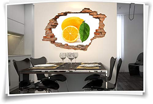 3D Wand-Bild Wand-Tattoo Wand-Aufkleber Zitrone Zitrus-Pflanze Limone Gelb Küche, 90x60cm