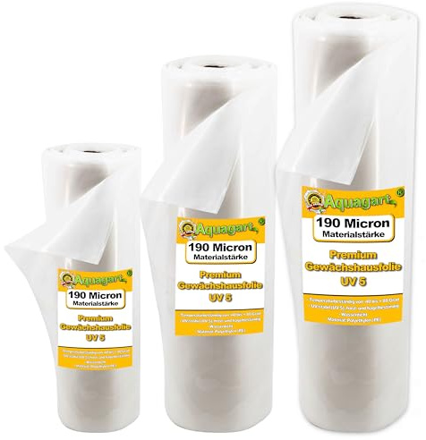 Aquagart 3m reißfeste UV 5 Gewächshausfolie transparent I Frühbeet Abdeckung Gartenfolie Gewächshaus I PE Gewächshausplane I Treibhausfolie Breite 4 m I Folien-Stärke 190 Mircron 0,19 mm