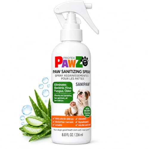 PawZ SaniPaw Dog Paw Cleaner and Odor Eliminator Spray, 8 Oz Paw Sanitizer and Dog Repellent Spray, 1 Pack