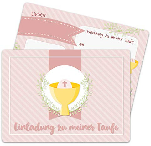 Papierdrachen 12 Einladungskarten zur Taufe - Motiv Kelch rosa - Einladung zur Heiligen Taufe für Mädchen und Jungen - hochwertig gedruckt in DIN A6