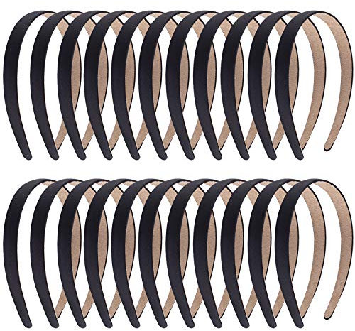 Duufin 22 Stück Haarreifen Satin 2cm Stirnbänder Bunt Haarreifen Stirnbänder Harte für Damen und Mädchen, Schwarz