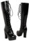 Etebella Damen Blockabsatz High Heels Plateau Kniehohe Stiefel zum Schnüren Lack Knee High Boots Winter Moderne Schuhe (Schwarz,40)