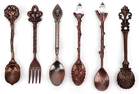 6 Pz/set Cucchiaino da caffè vintage intagliato Cucchiaino Retro in lega di zinco Dessert Caffè Stoviglie Cucchiai Posate Cucina(Bronzo rosso)