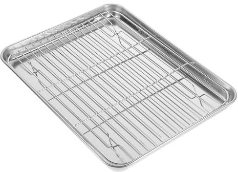 DOITOOL Bandeja para Hornear Antiadherente, 2 Piezas, Bandeja Rectangular para Hornear de Acero Inoxidable, Bandeja para Hornear con Estante de refrigeración extraíble, 31 x 24 x 2,5 cm