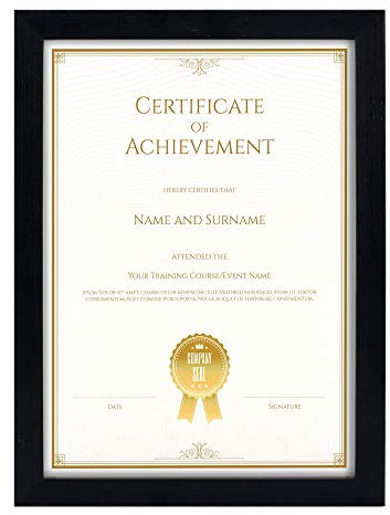 GraduatePro A4 Bilderrahmen Holz Urkunde Dokument din University Certificate Frame Passepartout Diplom Format Academica Zertifikate zum Hängen Schwarz