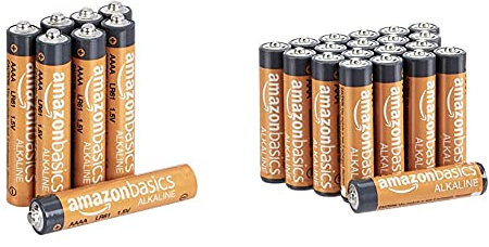 Amazon Basics Batterie alcaline AAAA, 1.5 volt, per uso quotidiano & Batterie alcaline AAA 1.5 Volt, Performance, confezione da 20