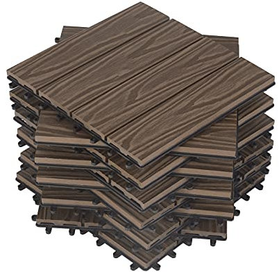 WOLTU 11 x Premium WPC Terrassenfliesen 30x30cm Holz Optik mit Relief, Balkonfliesen Garten Fliesen Bodenbelag Braun (1 m²)