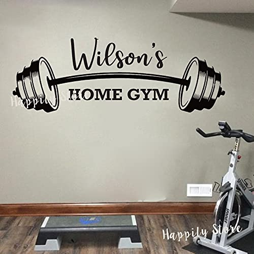 NSRJDSYT Personalisierte Gym Wandtattoo Benutzerdefinierter Name Fitness Bodybuilding Wohnkultur PVC Aufkleber Gewichtheben Workout Geschenke für Männer 142x51cm