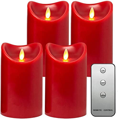 Tronje 4er Set LED Kerze mit Timer u. Fernbedienung - Leuchtdauer 1000 Std. Echtwachskerze mit beweglicher Flamme