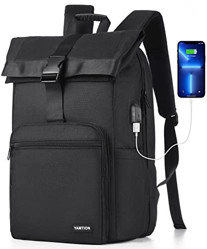 YAMTION Rolltop Rucksack, Damen & Herren 17 Zoll, Stadtrucksack Daypack Wanderrucksack Tagesrucskack Sport Freizeit Uni Fahrrad,Schulrucksack Jungen Teenager für Schule Studium