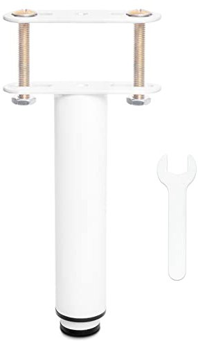 Pied de Lit Universel, Pieds pour Sommier à Lattes sans Perçage | Hauteur: 25cm(+20cm) Reglable | Design: Blanc | Matériel: Metallique | Ronde ø3.8cm | pour le Cadre Central | avec Boulons | 1 Pièce