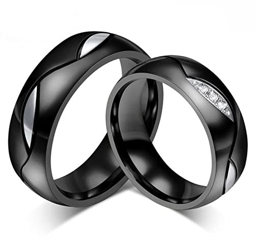 HCMA Schwarzer Ehering für Liebhaber CZ Paar Ring Paar Schmuck Geschenke Titan Stahl Verlobungsschmuck
