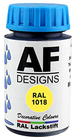Alex Flittner Designs Pintura de pintura RAL 1018, color amarillo satinado, 50 ml, madera, metal, muebles de baño, barniz retocado de recompatible conción