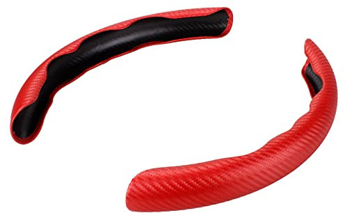 MUGE RACING Carbon Fiber Steering Wheel Cover,Universal Anti-Skid Car Steering Wheel Covers for Most Cars, 2Pcs, Red